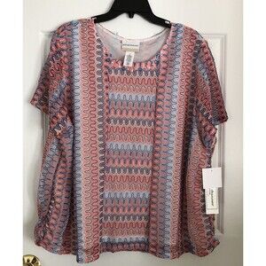 ALFRED DUNNER WOMEN'S TOP TEXTURED STRIPS NEPTUNE BEACH SIDE  RUCHING MULTICOLOR